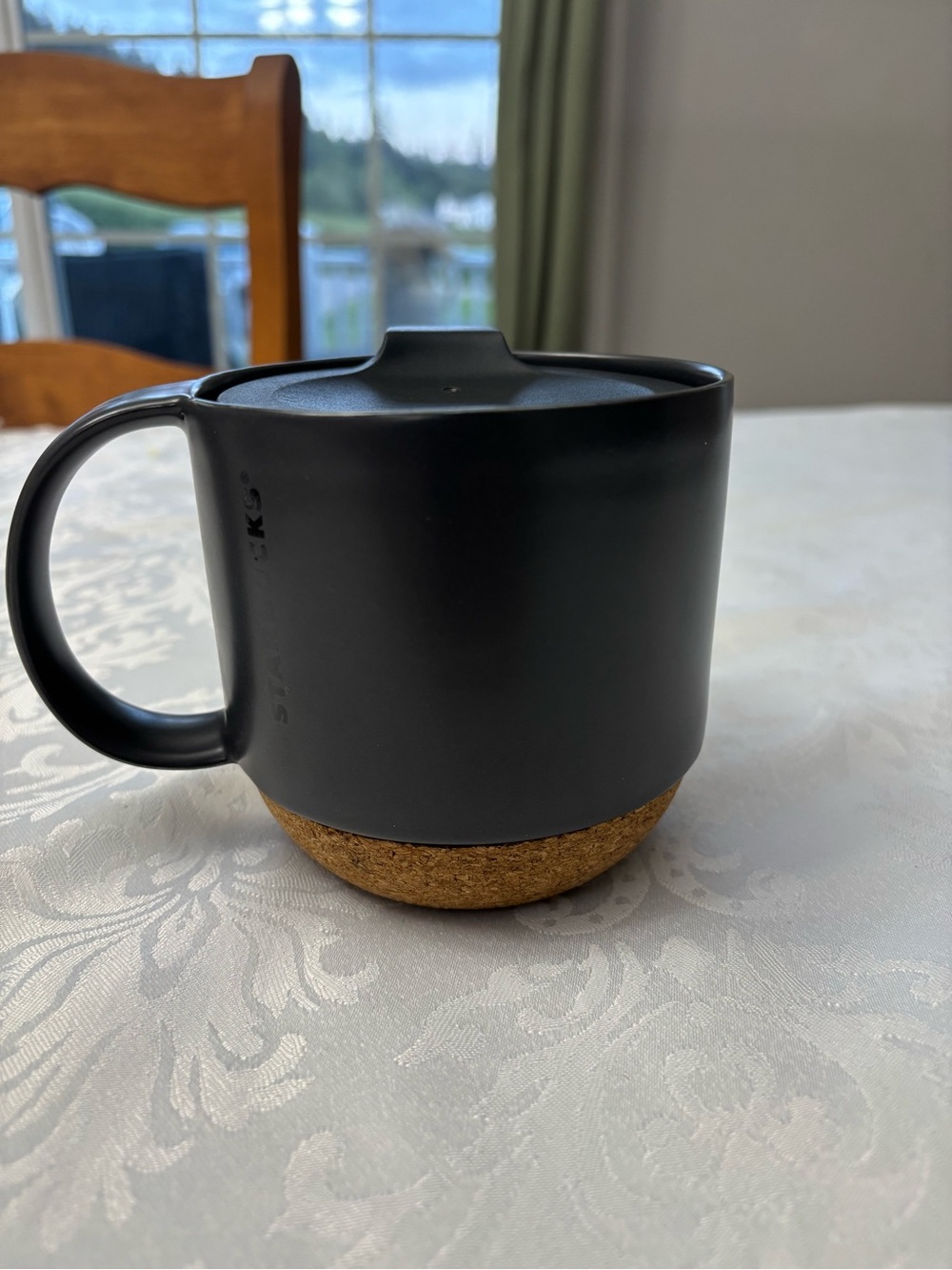Starbucks 2013 Black Matte Cork Bottom Mug/ Cut with Lid, 12 oz.